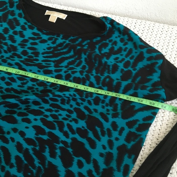 MICHAEL KORS ANIMAL PRINT BLOUSE WOMAN LARGE TEAL AND BLACK (15) - Picture 3 of 5